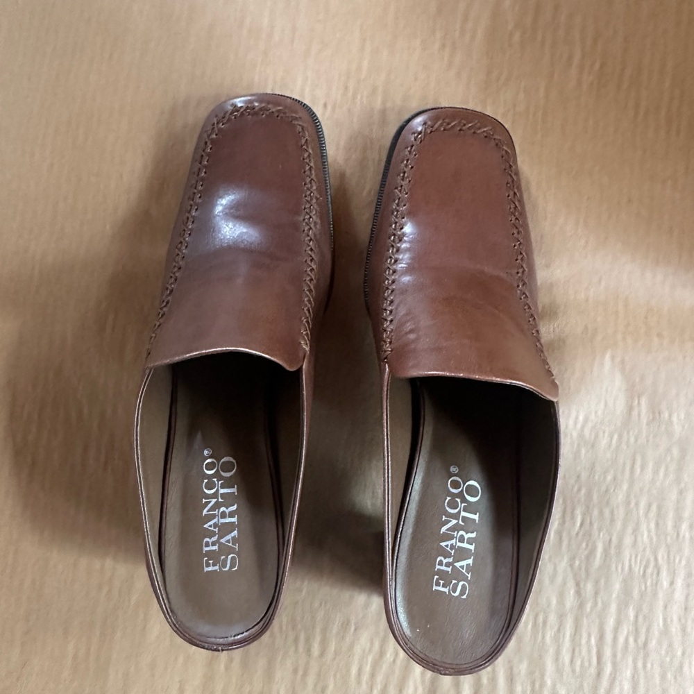 Franco Sarto Brown Leather Loafers Slip-Ons